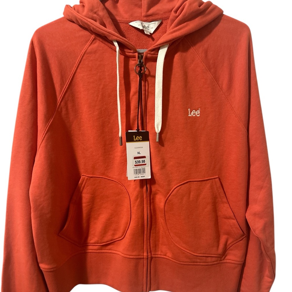Lee women’s xl orange zip up hoodie with pockets in front- new with tags